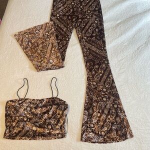 Bear Dance Brown Paisley Flare Jumpsuit